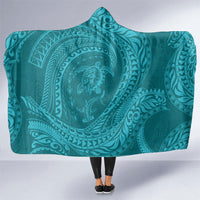 Hawaiian Turtle and Shark Hooded Blanket Kakau Tribal with Polynesian Pattern Turquoise Color LT03 One Size Turquoise - Polynesian Pride