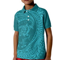 Hawaiian Turtle and Shark Kid Polo Shirt Kakau Tribal with Polynesian Pattern Turquoise Color LT03 Kid Turquoise - Polynesian Pride