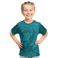 Hawaiian Turtle and Shark Kid T Shirt Kakau Tribal with Polynesian Pattern Turquoise Color LT03 Turquoise - Polynesian Pride