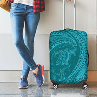 Hawaiian Turtle and Shark Luggage Cover Kakau Tribal with Polynesian Pattern Turquoise Color LT03 - Polynesian Pride
