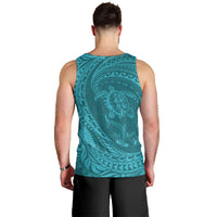 Hawaiian Turtle and Shark Men Tank Top Kakau Tribal with Polynesian Pattern Turquoise Color LT03 - Polynesian Pride