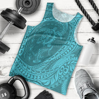 Hawaiian Turtle and Shark Men Tank Top Kakau Tribal with Polynesian Pattern Turquoise Color LT03 - Polynesian Pride