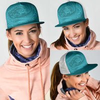 Hawaiian Turtle and Shark Mesh Trucker Cap Kakau Tribal with Polynesian Pattern Turquoise Color LT03 - Polynesian Pride