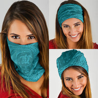 Hawaiian Turtle and Shark Neck Gaiter Kakau Tribal with Polynesian Pattern Turquoise Color LT03 - Polynesian Pride