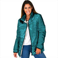 Hawaiian Turtle and Shark Padded Jacket Kakau Tribal with Polynesian Pattern Turquoise Color LT03 Women Turquoise - Polynesian Pride