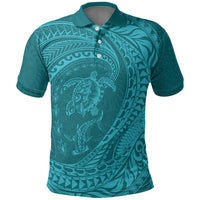 Hawaiian Turtle and Shark Polo Shirt Kakau Tribal with Polynesian Pattern Turquoise Color LT03 Turquoise - Polynesian Pride