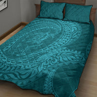 Hawaiian Turtle and Shark Quilt Bed Set Kakau Tribal with Polynesian Pattern Turquoise Color LT03 - Polynesian Pride