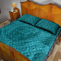Hawaiian Turtle and Shark Quilt Bed Set Kakau Tribal with Polynesian Pattern Turquoise Color LT03 - Polynesian Pride