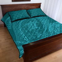 Hawaiian Turtle and Shark Quilt Bed Set Kakau Tribal with Polynesian Pattern Turquoise Color LT03 - Polynesian Pride
