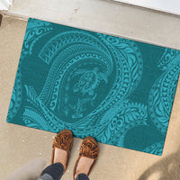 Hawaiian Turtle and Shark Rubber Doormat Kakau Tribal with Polynesian Pattern Turquoise Color LT03 - Polynesian Pride