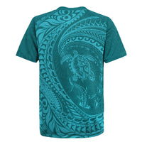 Hawaiian Turtle and Shark Rugby Jersey Kakau Tribal with Polynesian Pattern Turquoise Color LT03 - Polynesian Pride
