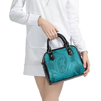 Hawaiian Turtle and Shark Shoulder Handbag Kakau Tribal with Polynesian Pattern Turquoise Color LT03 - Polynesian Pride