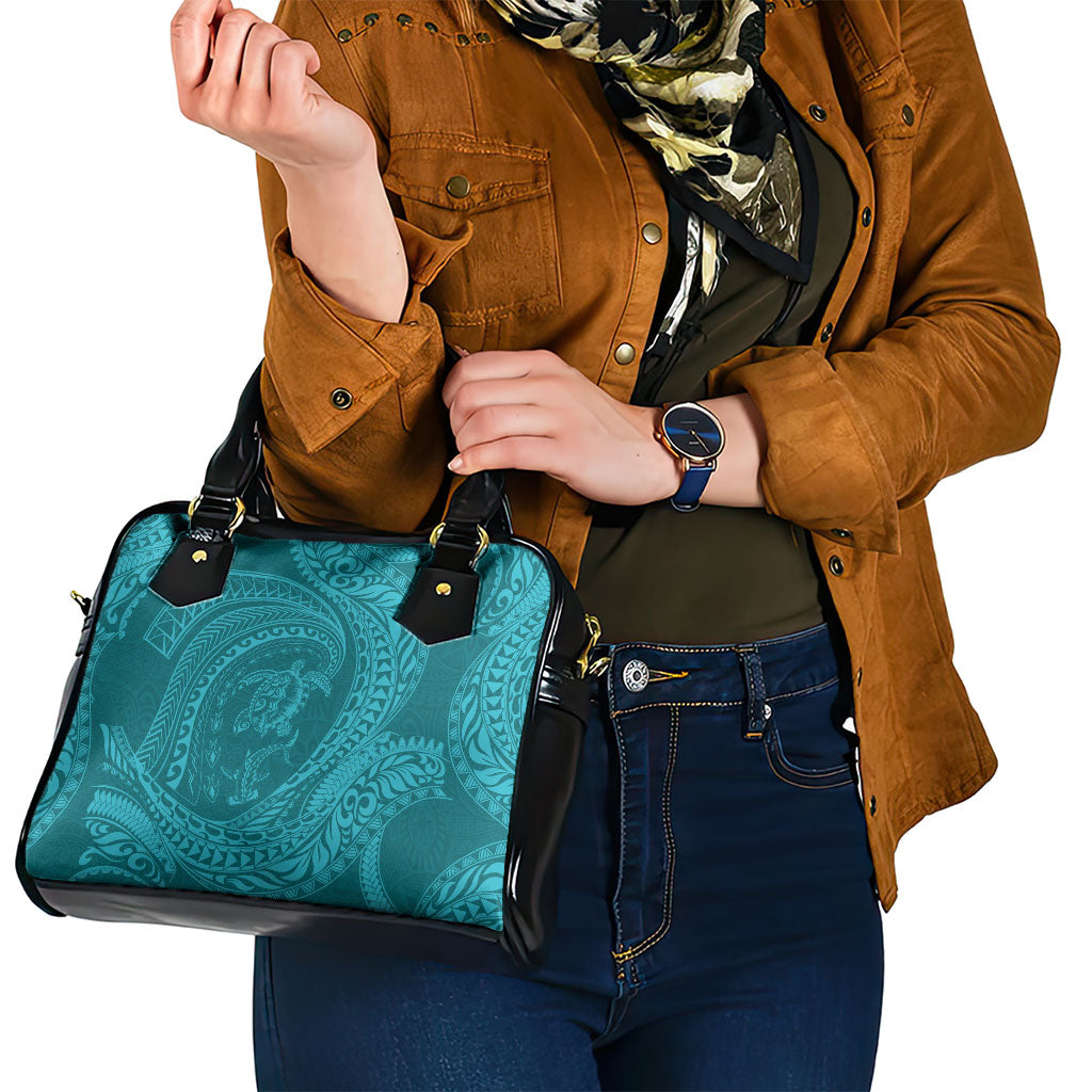 Hawaiian Turtle and Shark Shoulder Handbag Kakau Tribal with Polynesian Pattern Turquoise Color LT03 - Polynesian Pride