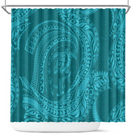 Hawaiian Turtle and Shark Shower Curtain Kakau Tribal with Polynesian Pattern Turquoise Color LT03 Turquoise - Polynesian Pride