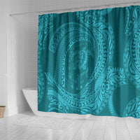 Hawaiian Turtle and Shark Shower Curtain Kakau Tribal with Polynesian Pattern Turquoise Color LT03 - Polynesian Pride