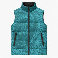 Hawaiian Turtle and Shark Sleeveless Puffer Jacket Kakau Tribal with Polynesian Pattern Turquoise Color LT03 Unisex Turquoise - Polynesian Pride