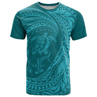 Hawaiian Turtle and Shark T Shirt Kakau Tribal with Polynesian Pattern Turquoise Color LT03 Turquoise - Polynesian Pride