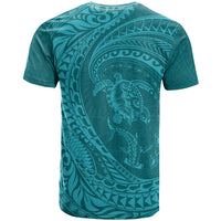 Hawaiian Turtle and Shark T Shirt Kakau Tribal with Polynesian Pattern Turquoise Color LT03 - Polynesian Pride