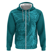 Hawaiian Turtle and Shark Zip Hoodie Kakau Tribal with Polynesian Pattern Turquoise Color LT03 Zip Hoodie Turquoise - Polynesian Pride