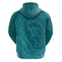 Hawaiian Turtle and Shark Zip Hoodie Kakau Tribal with Polynesian Pattern Turquoise Color LT03 - Polynesian Pride