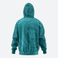 Hawaiian Turtle and Shark Zip Hoodie Kakau Tribal with Polynesian Pattern Turquoise Color LT03 - Polynesian Pride