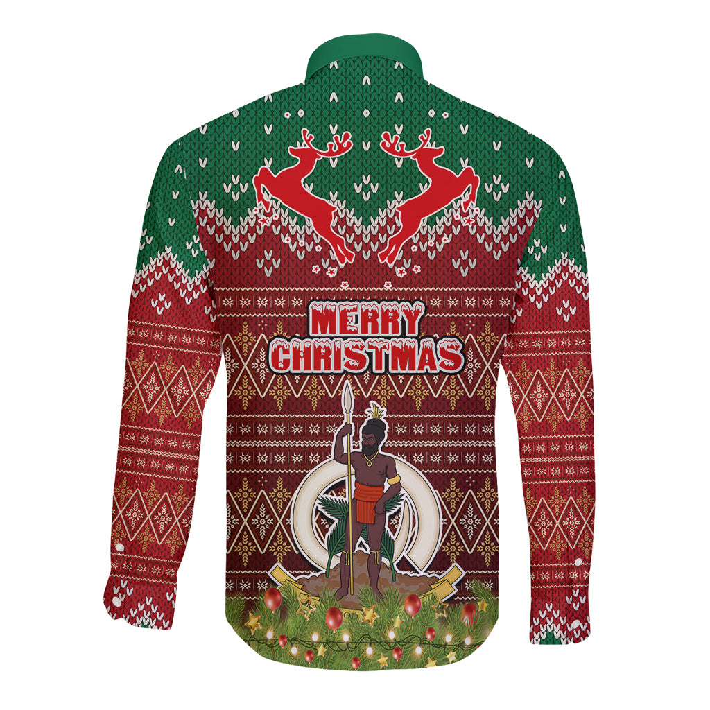 Vanuatu Christmas Long Sleeve Button Shirt Pig Tusk Beautiful Merry Xmas Snowflake LT03 - Polynesian Pride