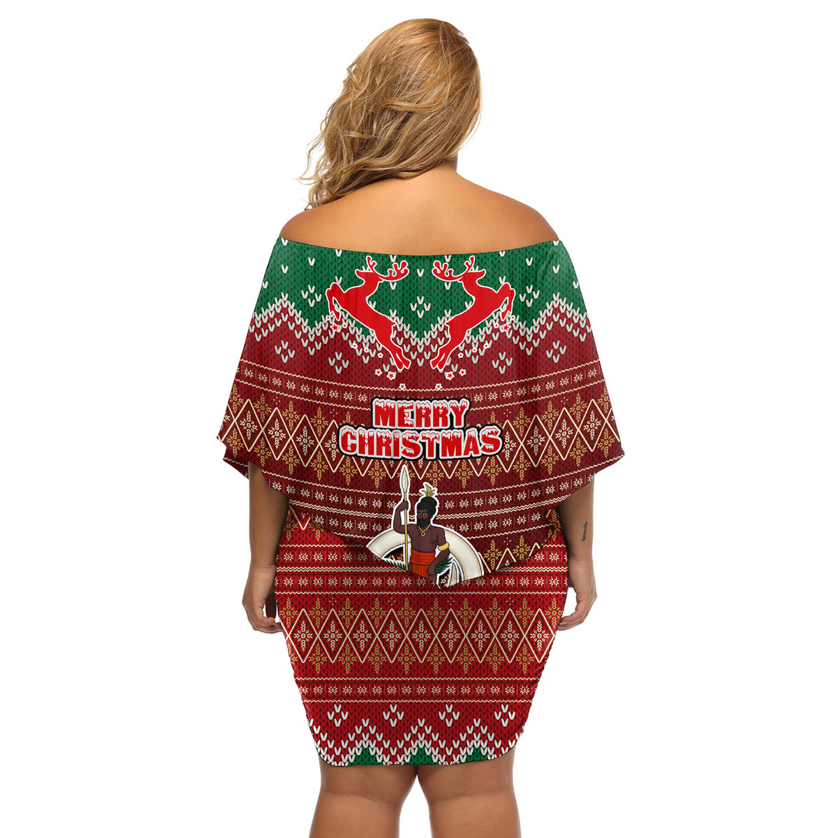 Vanuatu Christmas Off Shoulder Short Dress Pig Tusk Beautiful Merry Xmas Snowflake LT03 - Polynesian Pride