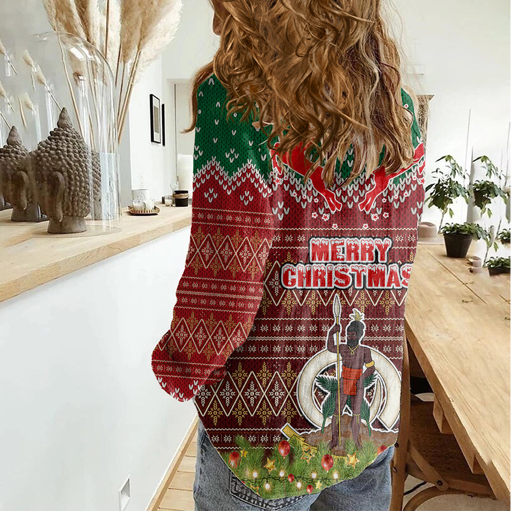 Vanuatu Christmas Women Casual Shirt Pig Tusk Beautiful Merry Xmas Snowflake LT03 - Polynesian Pride