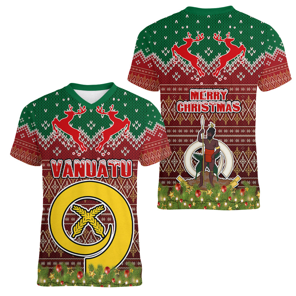 Vanuatu Christmas Women V Neck T Shirt Pig Tusk Beautiful Merry Xmas Snowflake LT03 - Polynesian Pride