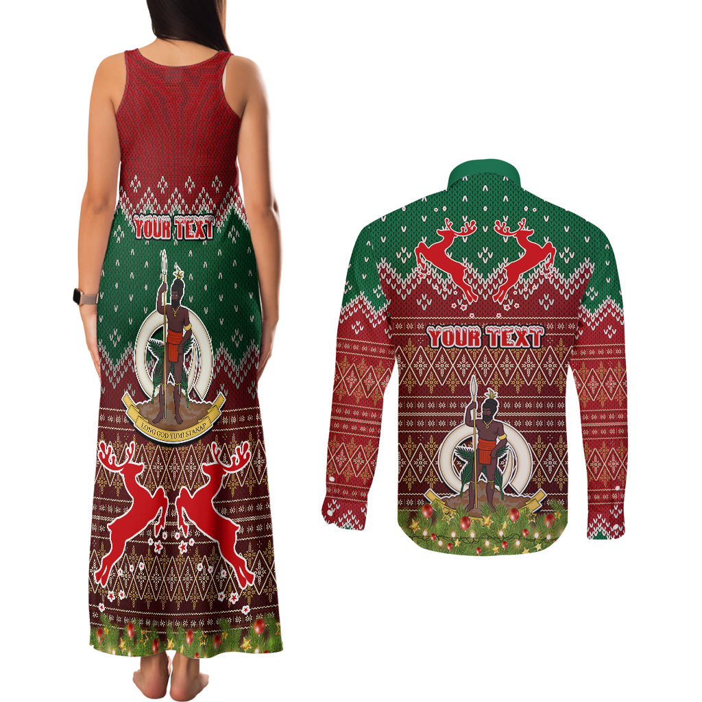 Personalised Vanuatu Christmas Couples Matching Tank Maxi Dress and Long Sleeve Button Shirts Pig Tusk Beautiful Merry Xmas Snowflake LT03 - Polynesian Pride