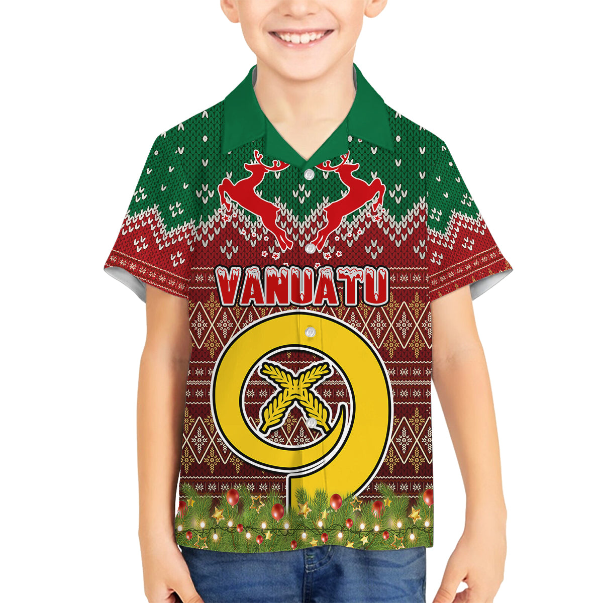 Personalised Vanuatu Christmas Kid Hawaiian Shirt Pig Tusk Beautiful Merry Xmas Snowflake LT03 - Polynesian Pride