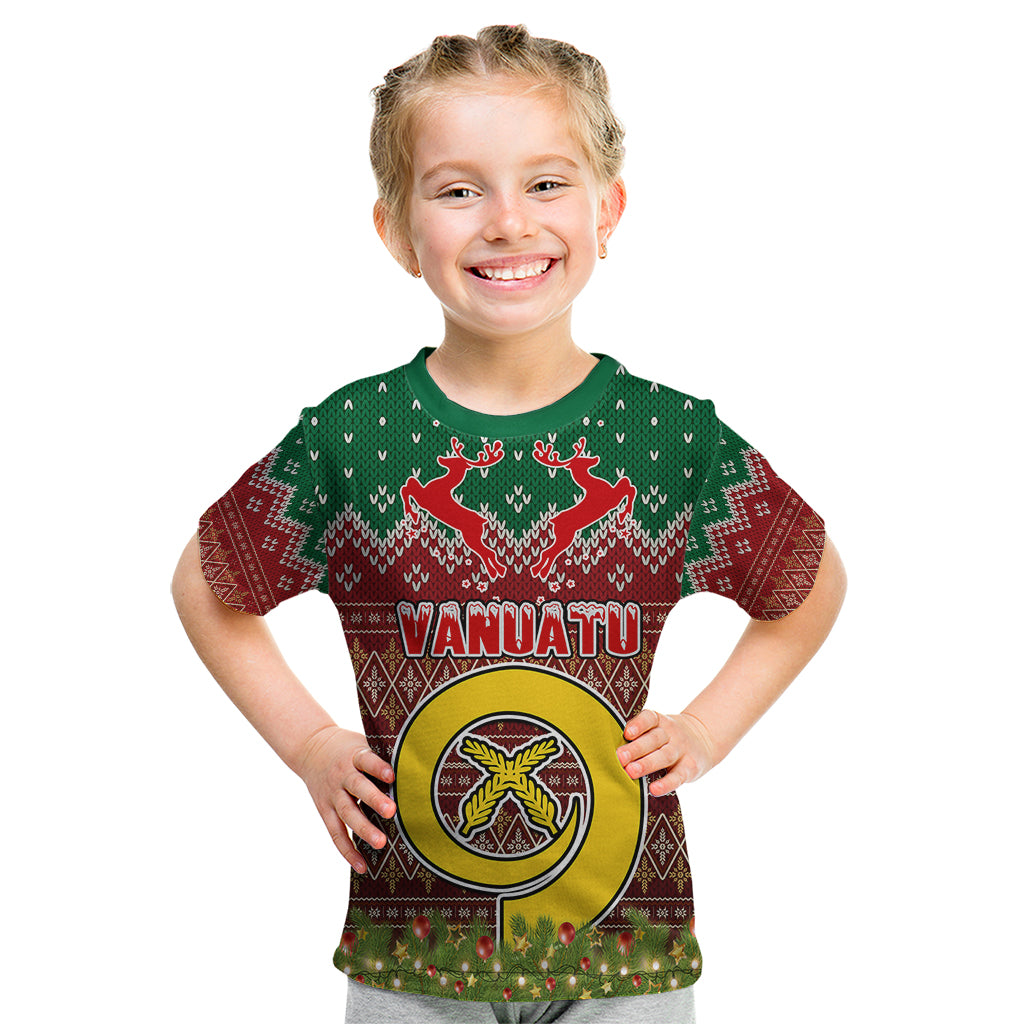 Personalised Vanuatu Christmas Kid T Shirt Pig Tusk Beautiful Merry Xmas Snowflake LT03 Red - Polynesian Pride
