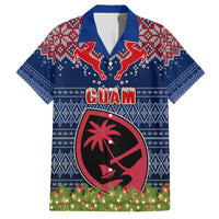 Guam Christmas Family Matching Off Shoulder Maxi Dress and Hawaiian Shirt Chamorro Guam Tattoos Beautiful Merry Xmas Snowflake LT03 Dad's Shirt - Short Sleeve Blue - Polynesian Pride