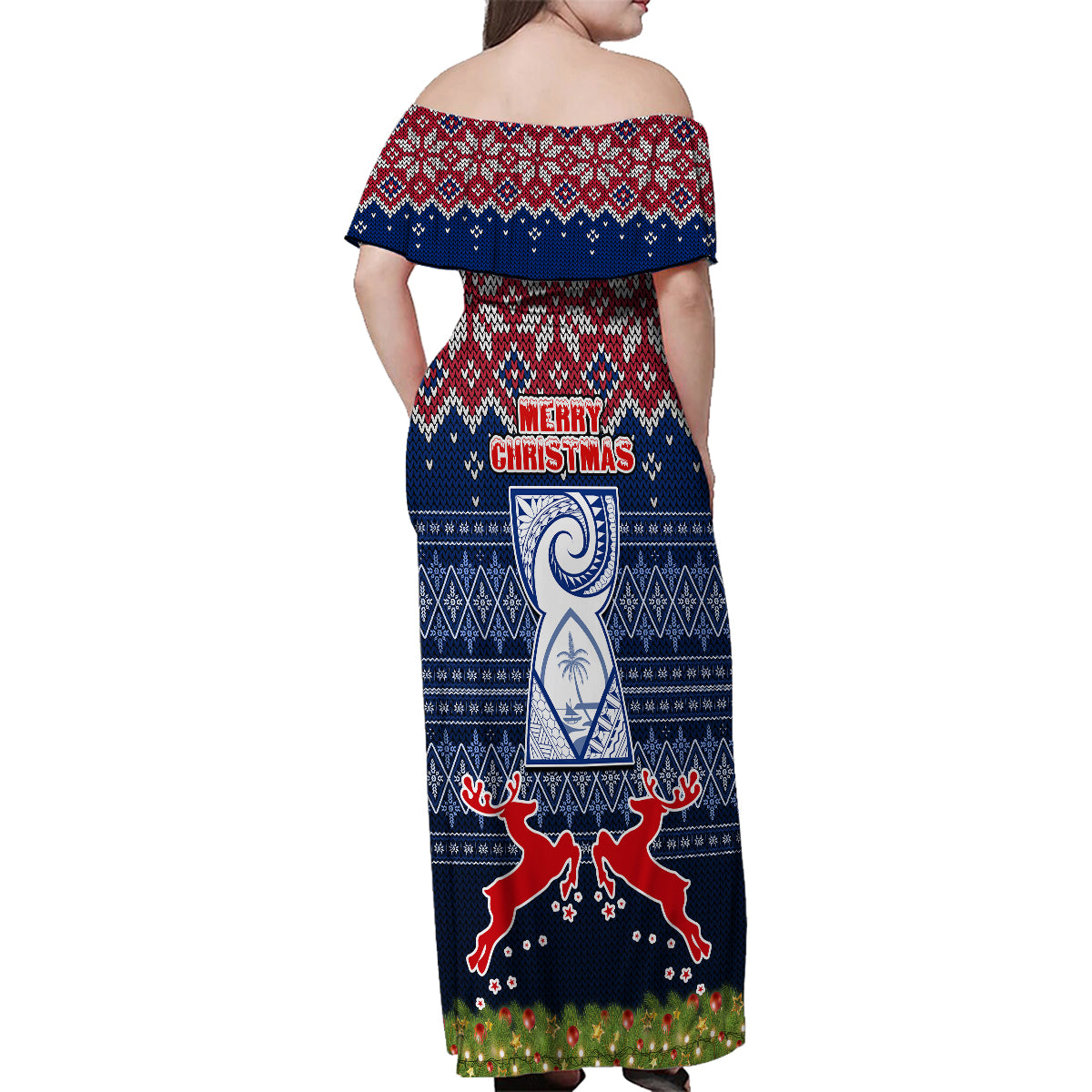 Guam Christmas Family Matching Off Shoulder Maxi Dress and Hawaiian Shirt Chamorro Guam Tattoos Beautiful Merry Xmas Snowflake LT03 - Polynesian Pride