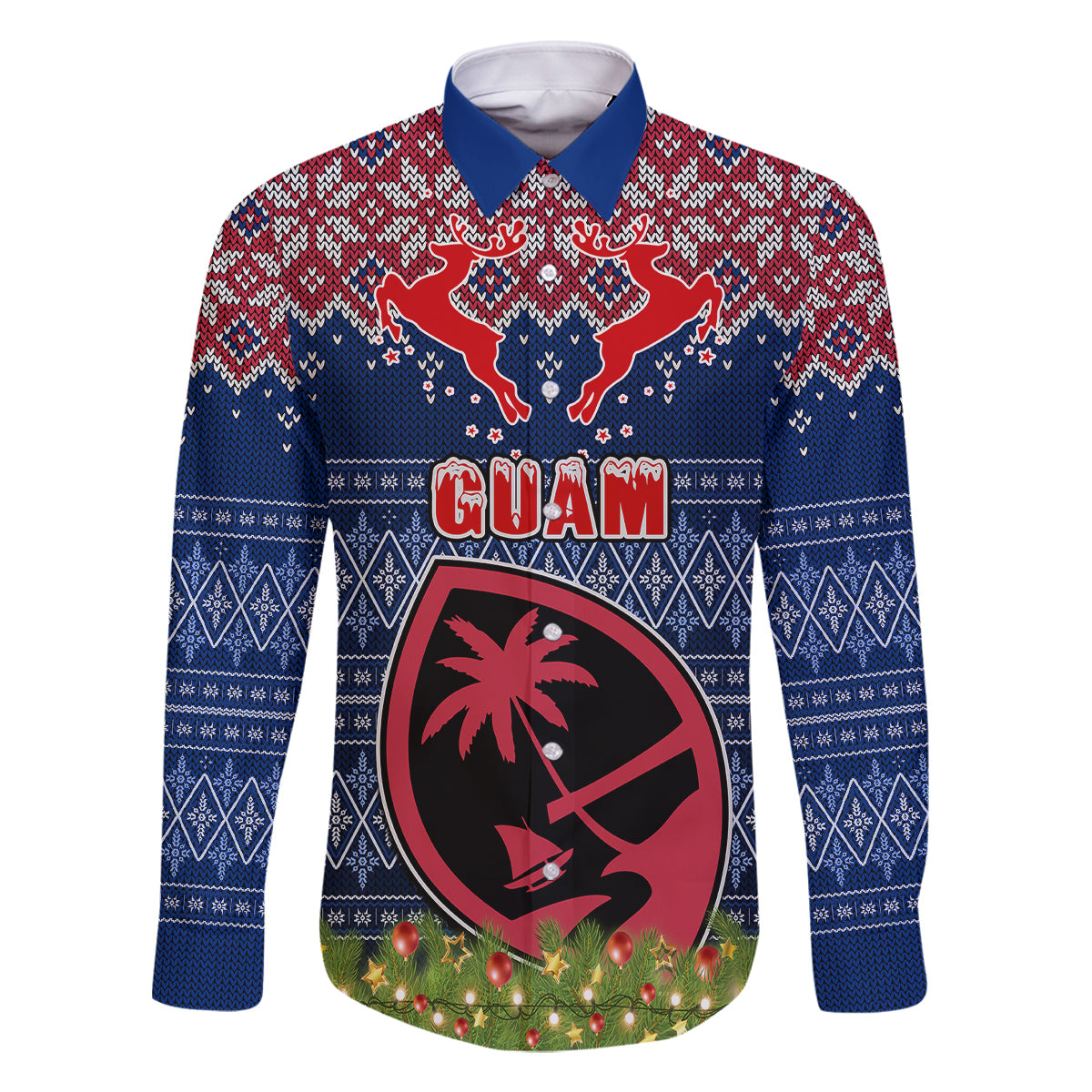 Guam Christmas Family Matching Tank Maxi Dress and Hawaiian Shirt Chamorro Guam Tattoos Beautiful Merry Xmas Snowflake LT03 Dad's Shirt - Long Sleeve Blue - Polynesian Pride