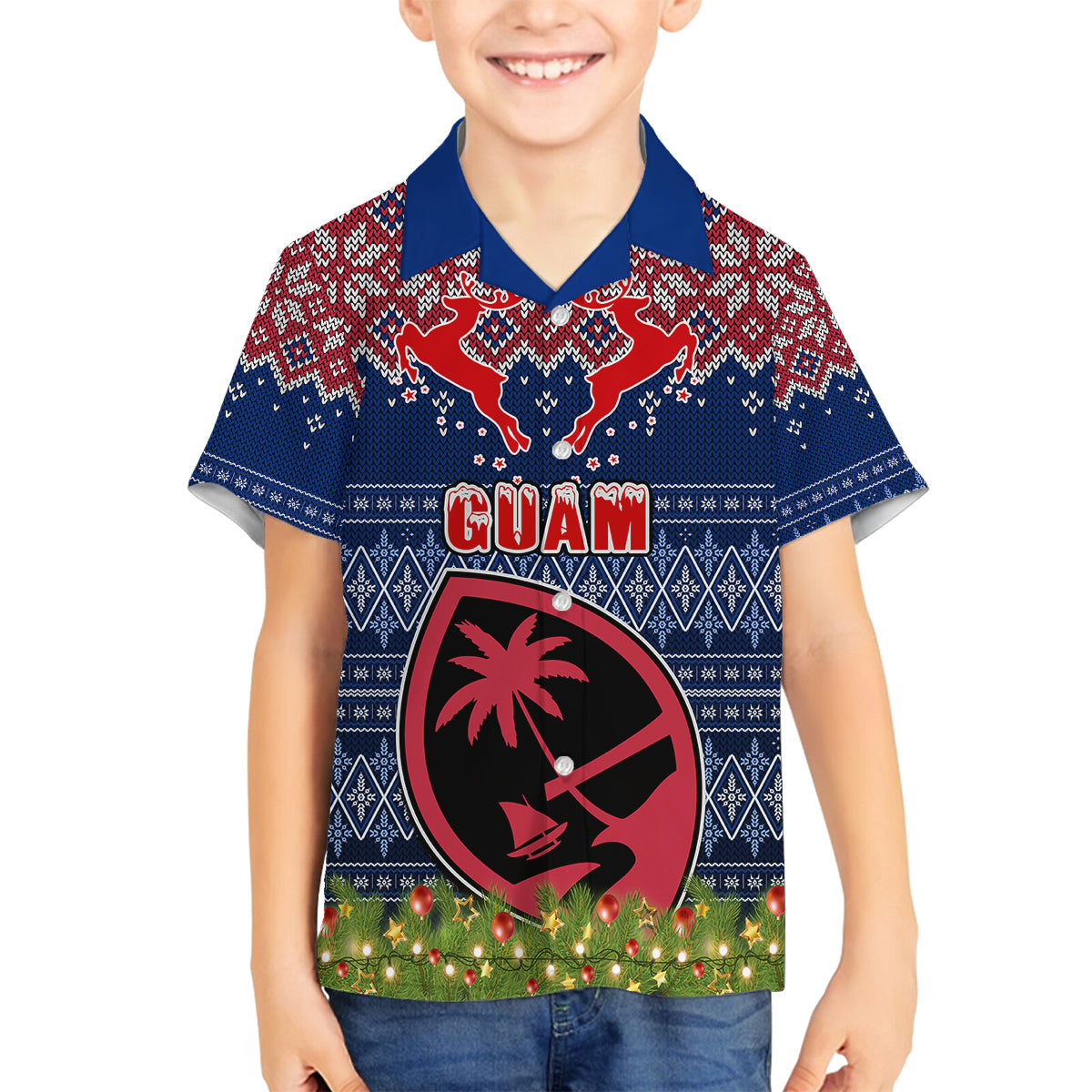 Guam Christmas Kid Hawaiian Shirt Chamorro Guam Tattoos Beautiful Merry Xmas Snowflake LT03 - Polynesian Pride
