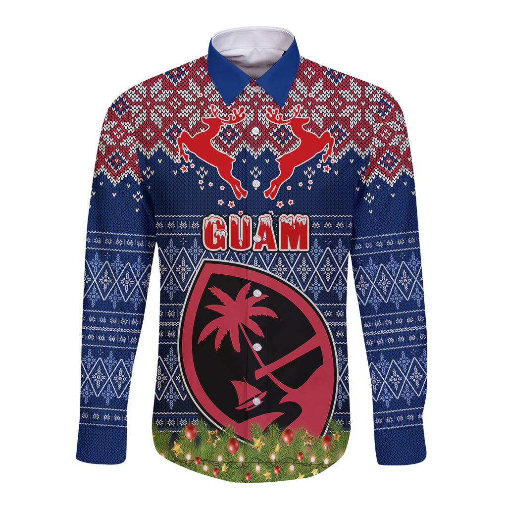 Guam Christmas Long Sleeve Button Shirt Chamorro Guam Tattoos Beautiful Merry Xmas Snowflake LT03 Unisex Blue - Polynesian Pride