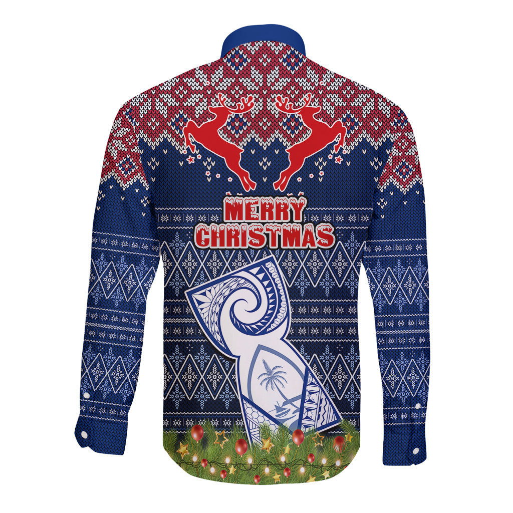 Guam Christmas Long Sleeve Button Shirt Chamorro Guam Tattoos Beautiful Merry Xmas Snowflake LT03 - Polynesian Pride