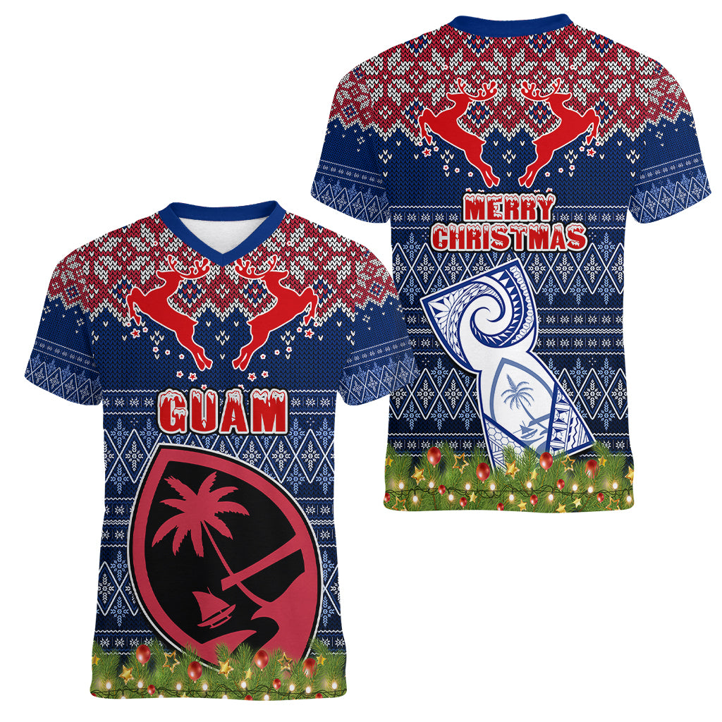 Guam Christmas Women V Neck T Shirt Chamorro Guam Tattoos Beautiful Merry Xmas Snowflake LT03 - Polynesian Pride