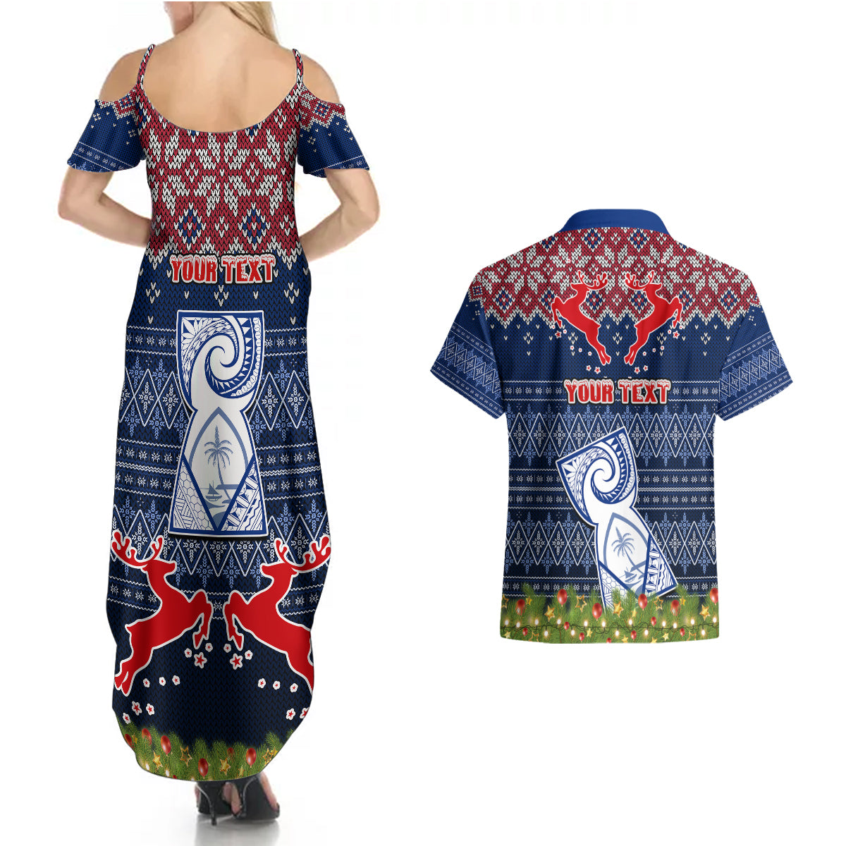 Personalised Guam Christmas Couples Matching Summer Maxi Dress and Hawaiian Shirt Chamorro Guam Tattoos Beautiful Merry Xmas Snowflake LT03 - Polynesian Pride