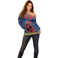 Personalised Guam Christmas Off Shoulder Sweater Chamorro Guam Tattoos Beautiful Merry Xmas Snowflake LT03 - Polynesian Pride