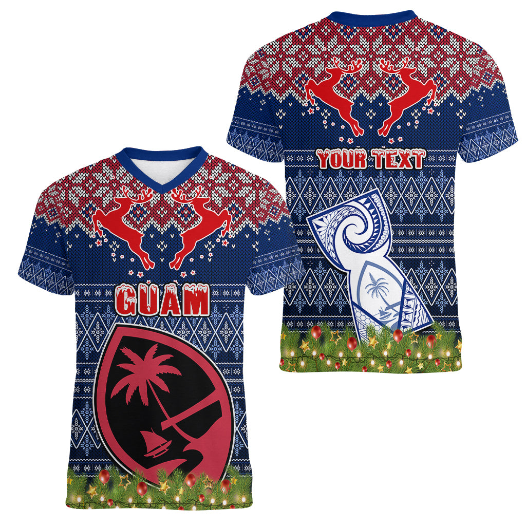 Personalised Guam Christmas Women V Neck T Shirt Chamorro Guam Tattoos Beautiful Merry Xmas Snowflake LT03 - Polynesian Pride