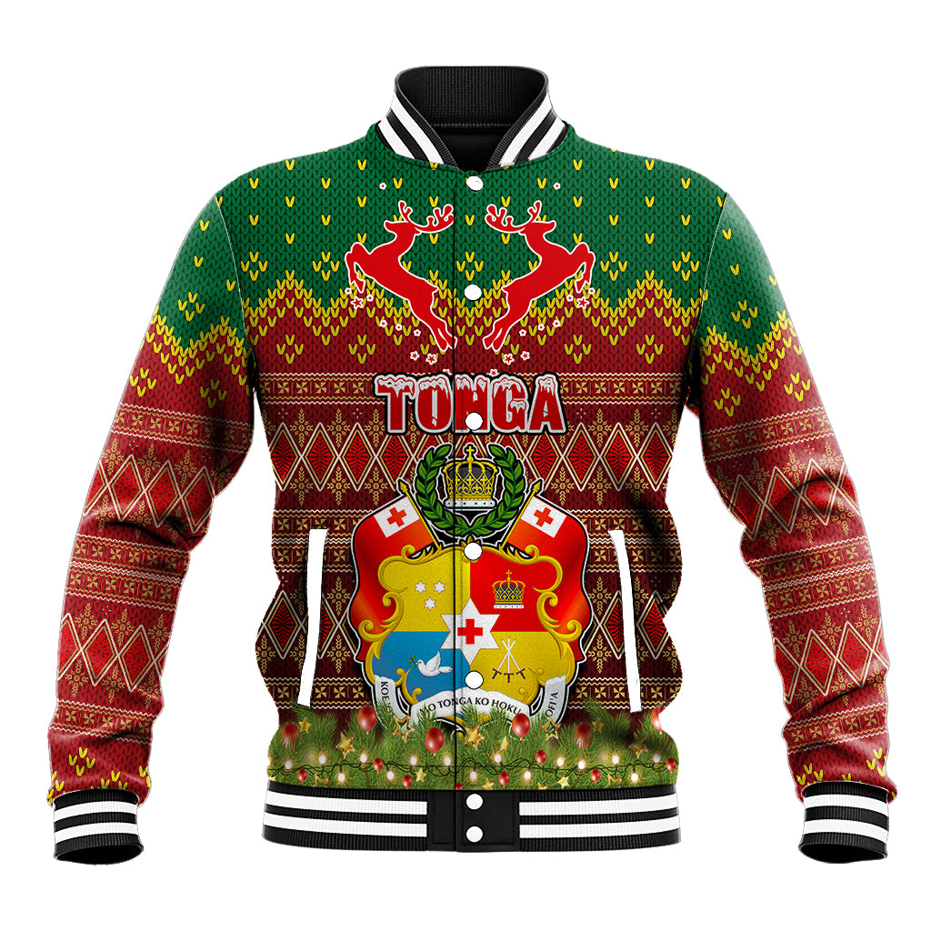 Tonga Christmas Baseball Jacket Coat of Arms and Map Beautiful Merry Xmas Snowflake LT03 Unisex Red - Polynesian Pride