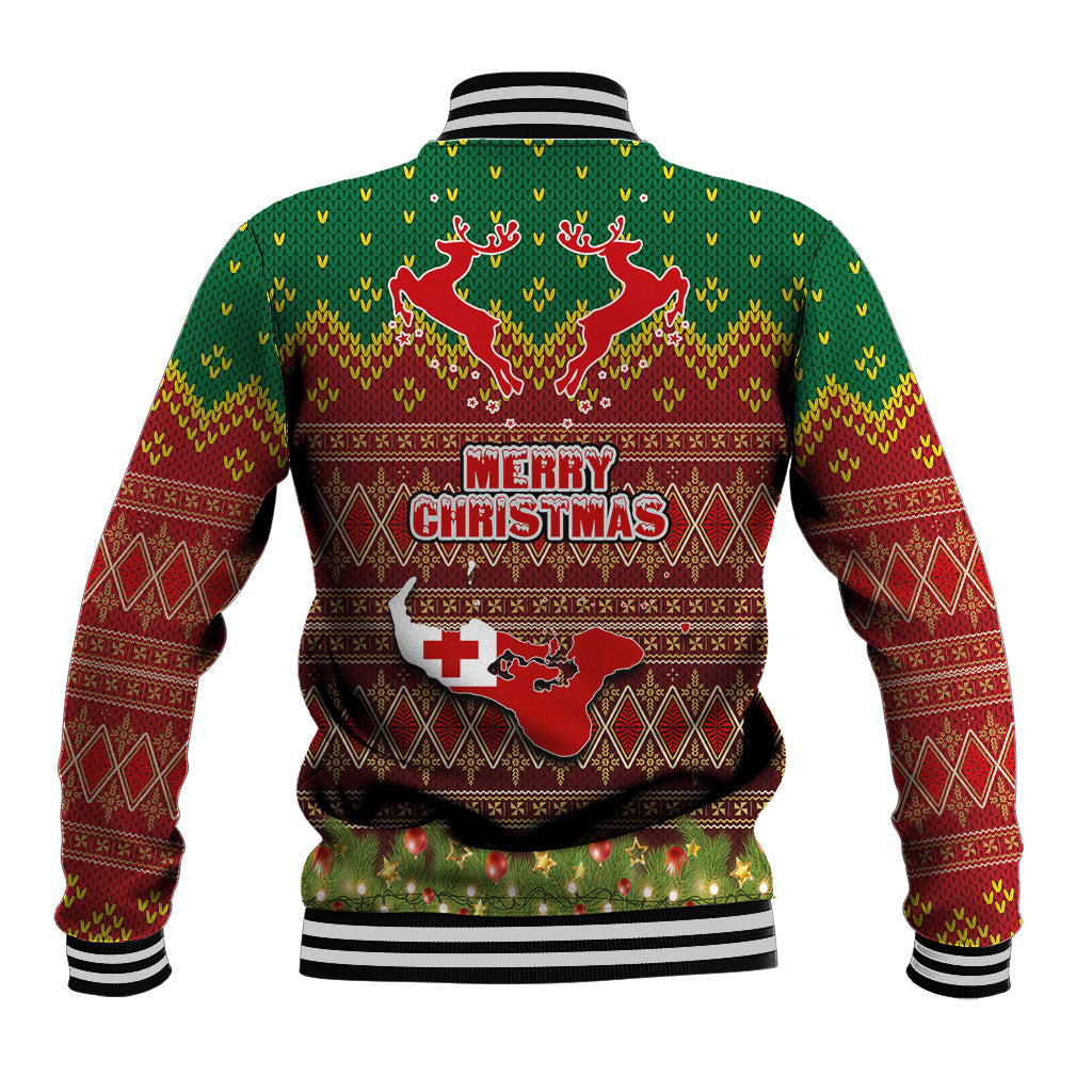 Tonga Christmas Baseball Jacket Coat of Arms and Map Beautiful Merry Xmas Snowflake LT03 - Polynesian Pride