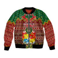 Tonga Christmas Bomber Jacket Coat of Arms and Map Beautiful Merry Xmas Snowflake LT03 Unisex Red - Polynesian Pride