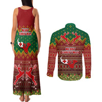 Tonga Christmas Couples Matching Tank Maxi Dress and Long Sleeve Button Shirts Coat of Arms and Map Beautiful Merry Xmas Snowflake LT03 - Polynesian Pride