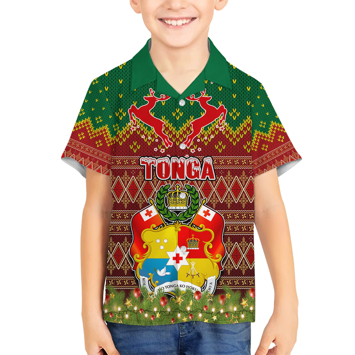 Tonga Christmas Kid Hawaiian Shirt Coat of Arms and Map Beautiful Merry Xmas Snowflake LT03 - Polynesian Pride