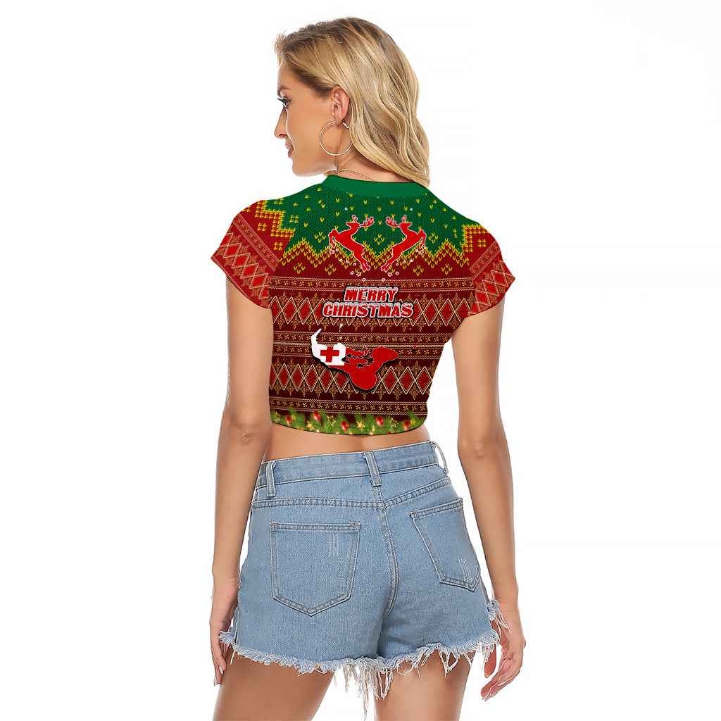 Tonga Christmas Raglan Cropped T Shirt Coat of Arms and Map Beautiful Merry Xmas Snowflake LT03 - Polynesian Pride