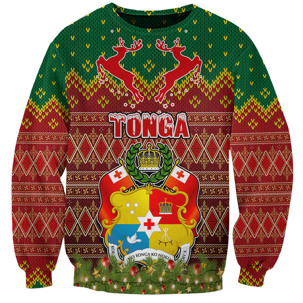 Tonga Christmas Sweatshirt Coat of Arms and Map Beautiful Merry Xmas Snowflake LT03 Unisex Red - Polynesian Pride