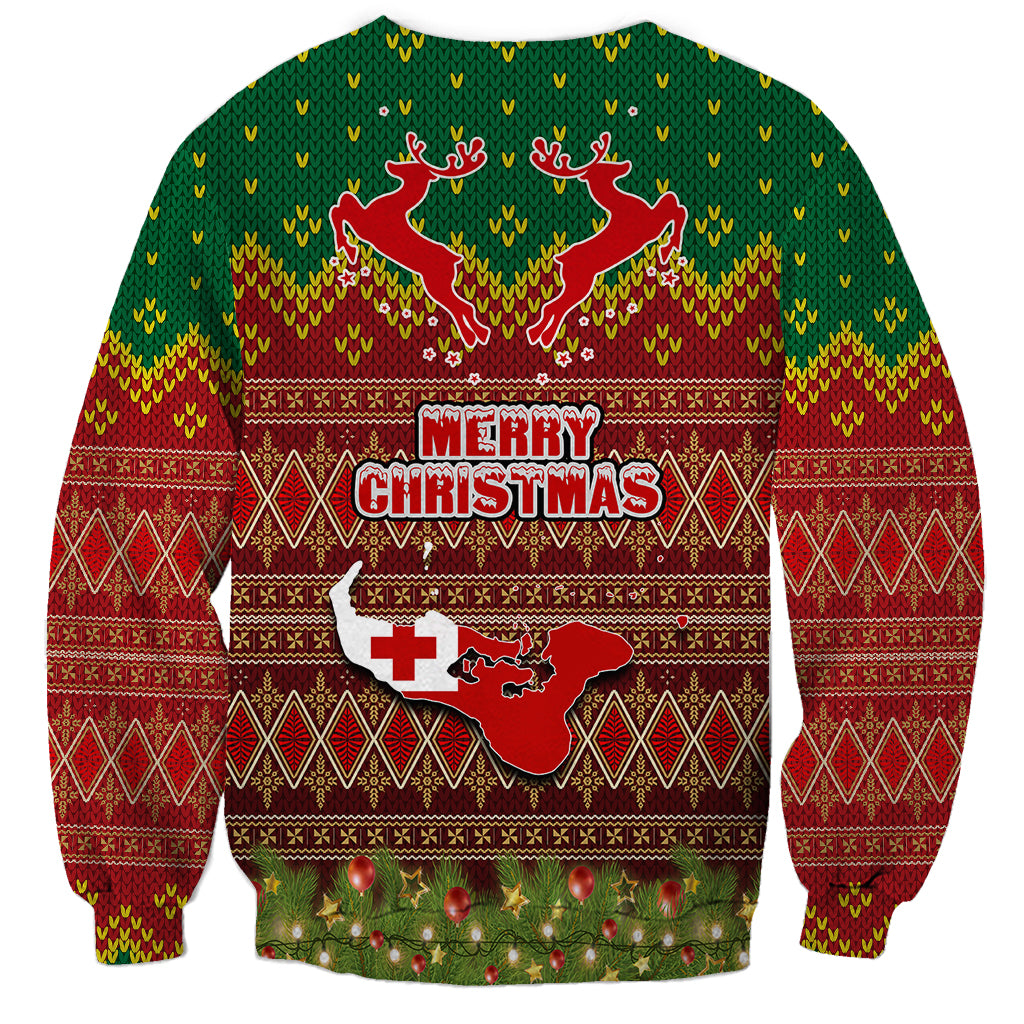 Tonga Christmas Sweatshirt Coat of Arms and Map Beautiful Merry Xmas Snowflake LT03 - Polynesian Pride